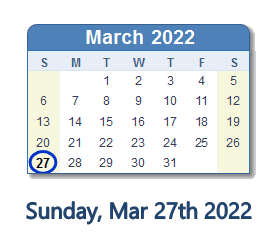 27 March 2022 calendar