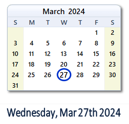 27 March 2024 calendar