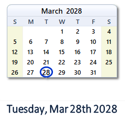 March 28, 2028 calendar