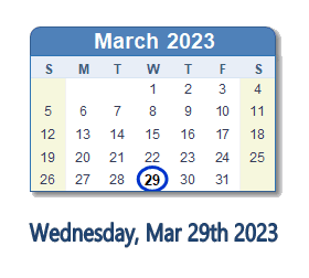 March 29, 2023 calendar