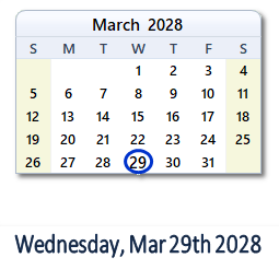March 29, 2028 calendar