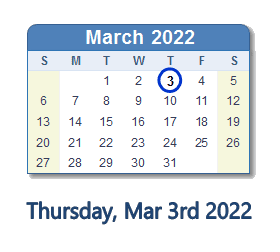 March 3, 2022 calendar