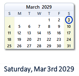 March 3, 2029 calendar