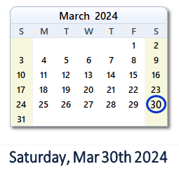 30 March 2024 calendar