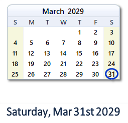 March 31, 2029 calendar
