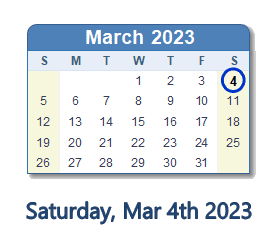 March 4, 2023 calendar
