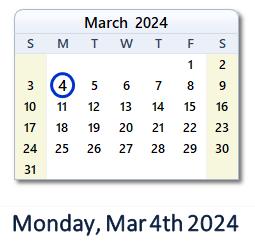 March 4, 2024 calendar
