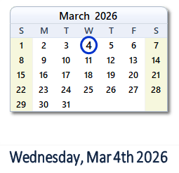 March 4, 2026 calendar