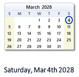 March 4, 2028 calendar