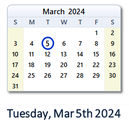 5 March 2024 calendar