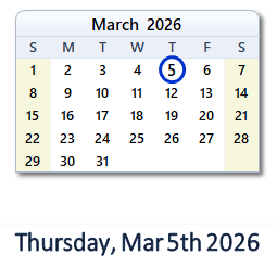 March 5, 2026 calendar