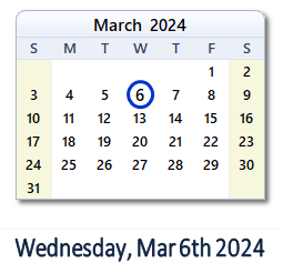 6 March 2024 calendar