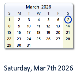7 March 2026 calendar