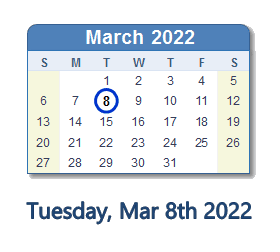 March 8, 2022 calendar