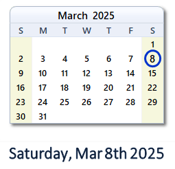 8 March 2025 calendar