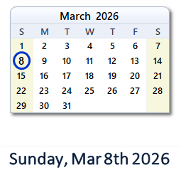 8 March 2026 calendar
