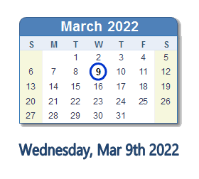 March 9, 2022 calendar