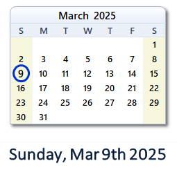 March 9, 2025 calendar
