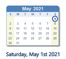 1 May 2021 calendar