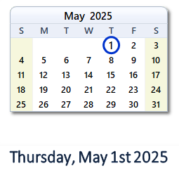 1 May 2025 calendar