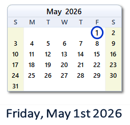 1 May 2026 calendar