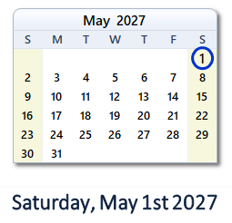 May 1, 2027 calendar