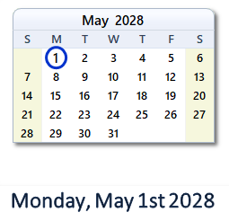 May 1, 2028 calendar