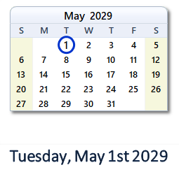 May 1, 2029 calendar
