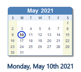 May 10, 2021 calendar