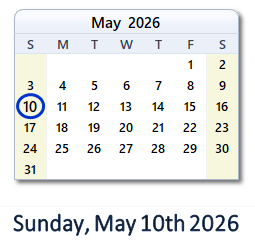 10 May 2026 calendar