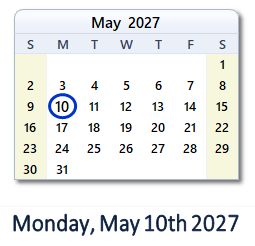 May 10, 2027 calendar