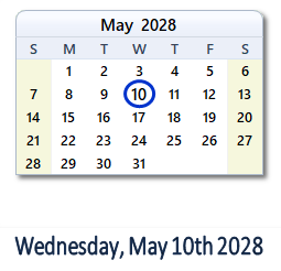 May 10, 2028 calendar