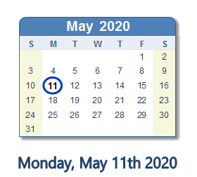 May 11, 2020 calendar