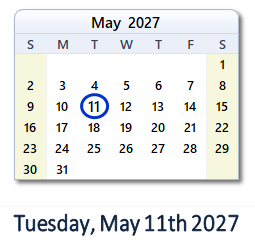 May 11, 2027 calendar