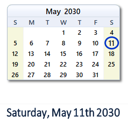 May 11, 2030 calendar
