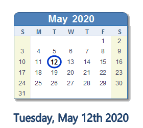 May 12, 2020 calendar