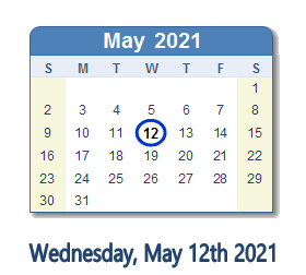 12 May 2021 calendar
