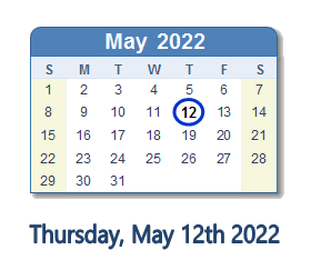 12 May 2022 calendar