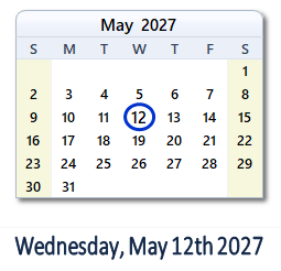 May 12, 2027 calendar
