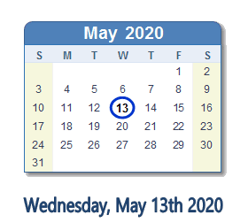 May 13, 2020 calendar