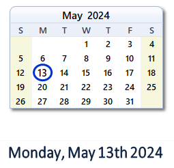 13 May 2024 calendar