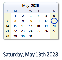 May 13, 2028 calendar