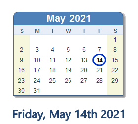 14 May 2021 calendar