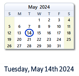 14 May 2024 calendar