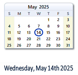 14 May 2025 calendar