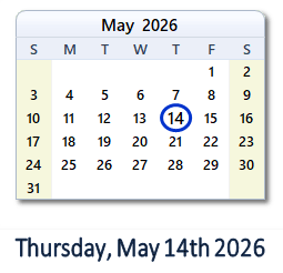 14 May 2026 calendar