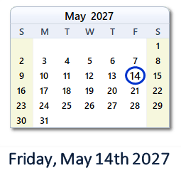 14 May 2027 calendar