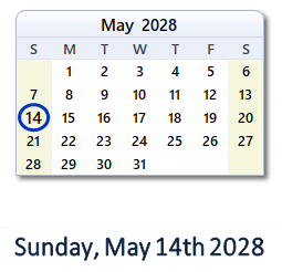 May 14, 2028 calendar