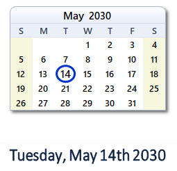 May 14, 2030 calendar