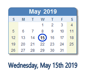 May 15, 2019 calendar